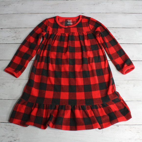Carter's Girl Fleece Pajama Nightgown Size 2T Red Buffalo Plaid - Picture 2 of 4